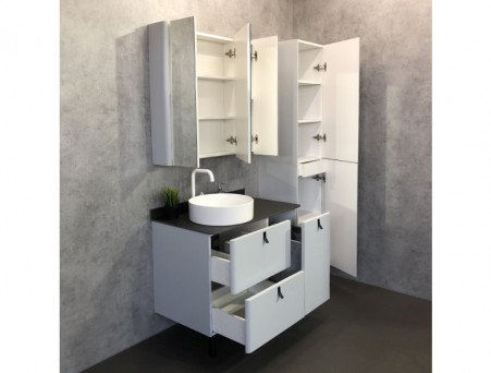 Тумба с Раковиной «Comforty» Сорренто-90, 90,5x88x52см, Серый, Черная Столешница (00-00013520CF)