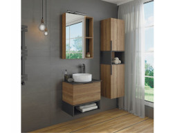 Тумба с Раковиной «Comforty» Штутгарт-60, 60x64,5x40см, Дуб Темно-Коричневый, Черная Столешница (00-00001698CF)