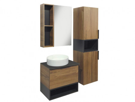 Тумба с Раковиной «Comforty» Штутгарт-60, 60x64,5x40см, Дуб Темно-Коричневый, Черная Столешница (00-00001698CF)