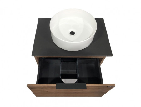 Тумба с Раковиной «Comforty» Штутгарт-60, 60x64,5x40см, Дуб Темно-Коричневый, Черная Столешница (00-00001698CF)