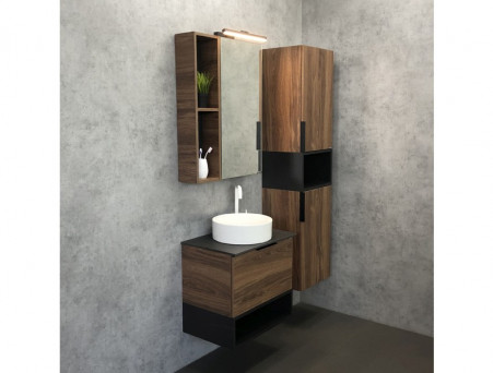 Тумба с Раковиной «Comforty» Штутгарт-60, 60x64,5x40см, Дуб Темно-Коричневый, Черная Столешница (00-00001698CF)