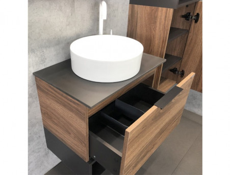 Тумба с Раковиной «Comforty» Штутгарт-60, 60x64,5x40см, Дуб Темно-Коричневый, Черная Столешница (00-00001698CF)