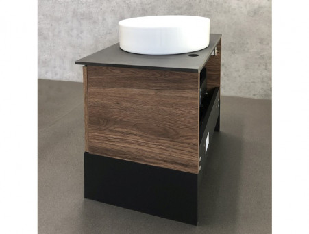 Тумба с Раковиной «Comforty» Штутгарт-60, 60x64,5x40см, Дуб Темно-Коричневый, Черная Столешница (00-00001698CF)