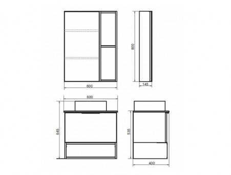 Тумба с Раковиной «Comforty» Штутгарт-60, 60x64,5x40см, Дуб Темно-Коричневый, Черная Столешница (00-00001698CF)