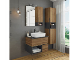 Тумба с Раковиной «Comforty» Штутгарт-75, 75,5x68,5x52см, Дуб Темно-Коричневый, Черная Столешница (00-00001884CF)