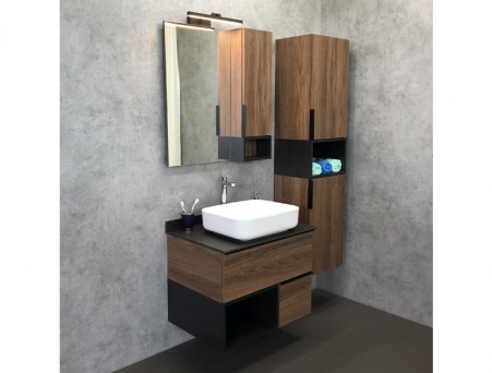 Тумба с Раковиной «Comforty» Штутгарт-75, 75,5x68,5x52см, Дуб Темно-Коричневый, Черная Столешница (00-00001884CF)