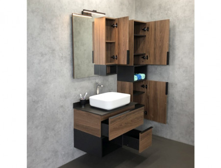 Тумба с Раковиной «Comforty» Штутгарт-75, 75,5x68,5x52см, Дуб Темно-Коричневый, Черная Столешница (00-00001884CF)