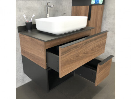 Тумба с Раковиной «Comforty» Штутгарт-75, 75,5x68,5x52см, Дуб Темно-Коричневый, Черная Столешница (00-00001884CF)