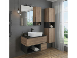 Тумба с Раковиной «Comforty» Штутгарт-90, 90,5x68,5x52см, Дуб Темно-Коричневый, Черная Столешница (00-00002868CF)