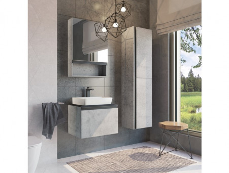 Тумба с Раковиной «Comforty» Эдинбург-60, 60x52,5x40см, Бетон Светлый, Черная Столешница (00-00001928CF)