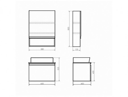 Тумба с Раковиной «Comforty» Эдинбург-60, 60x52,5x40см, Бетон Светлый, Черная Столешница (00-00001928CF)