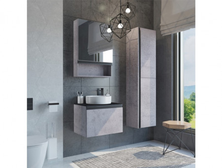Тумба с Раковиной «Comforty» Эдинбург-60, 60x52,5x40см, Бетон Светлый, Черная Столешница (00-00002782CF)