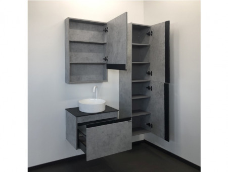 Тумба с Раковиной «Comforty» Эдинбург-60, 60x52,5x40см, Бетон Светлый, Черная Столешница (00-00002782CF)