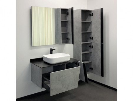 Тумба с Раковиной «Comforty» Эдинбург-90, 90,5x54,5x52см, Бетон Светлый, Черная Столешница (00004147997CF)