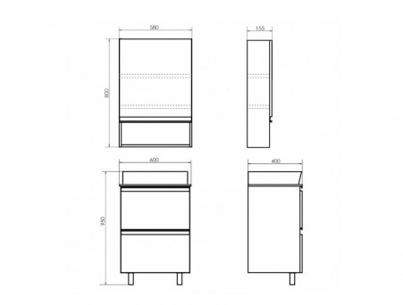 Тумба с Раковиной «Comforty» Эдинбург-60, 60x95x40см, Бетон Светлый, Черная Столешница (00-00004763CF)