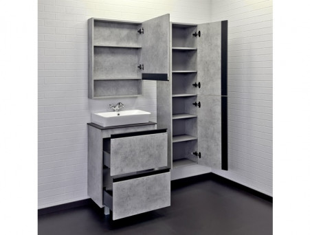 Тумба с Раковиной «Comforty» Эдинбург-60, 60x95x40см, Бетон Светлый, Черная Столешница (00-00004763CF)