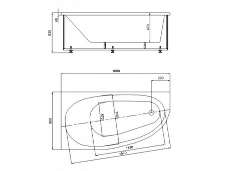 Акриловая Ванна «Azario» Kapris, Асимметричная, 160x90см (AV.0002160)