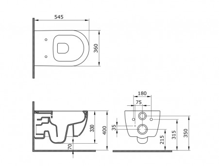 Подвесной Унитаз «Azario» Ferio, Безободковый, Микролифт, 545x330x360 (87565)