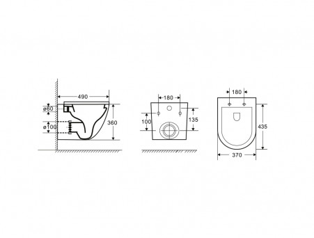 Подвесной Унитаз «Azario» Grado, Безободковый, Микролифт, 490x360x370 (AZ-0046N-MB)