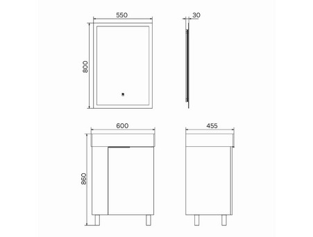 Тумба с Раковиной «Comforty» Асти-60Н Напольная, 60x86x45см, Бетон Светлый (00-00019190CF)