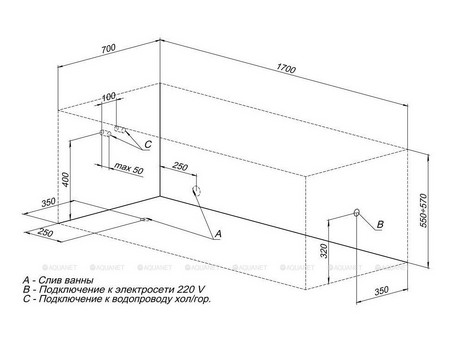 Акриловая Ванна «Aquanet» Dali 170x70, с Каркасом (00239787)