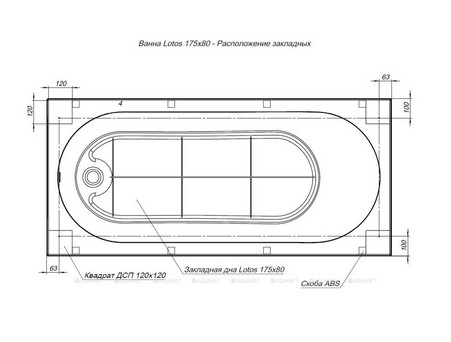 Акриловая Ванна «Aquanet» Lotos 175x80, с Каркасом (00328870)