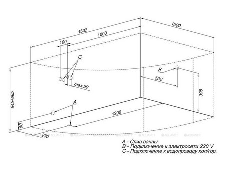 Акриловая Ванна «Aquanet» Mayorca 150x100 R, с Каркасом (00205438)