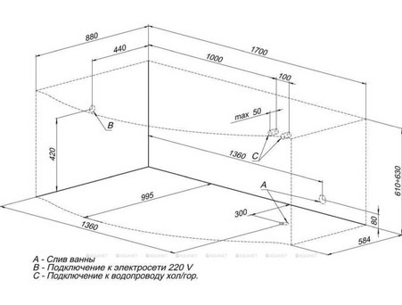 Акриловая Ванна «Aquanet» Palma 170x90/60 L, с Каркасом (00205737)