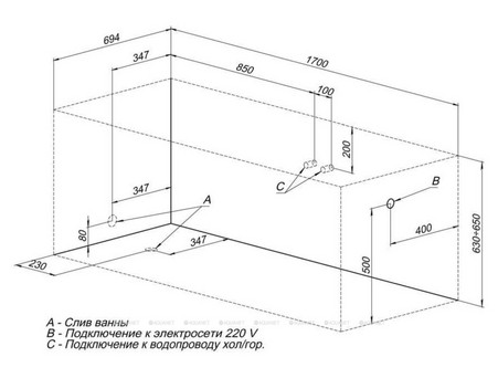 Акриловая Ванна «Aquanet» Tessa New 170x70, с Каркасом (00242925)