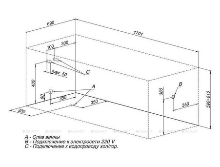 Акриловая Ванна «Aquanet» West New 170x70, с Каркасом (00240463)