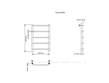 Полотенцесушитель Водяной «Aquanet» Fiona 600x400, Хром (00266735)