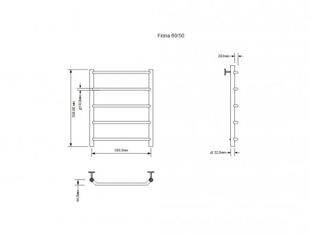 Полотенцесушитель Водяной «Aquanet» Fiona 600x500, Хром (00266736)