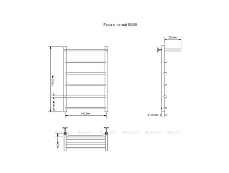 Полотенцесушитель Водяной «Aquanet» Fiona, с Полкой 800x500, Хром (00266741)