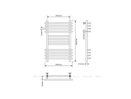 Полотенцесушитель Водяной «Aquanet» Largo 1000x500, Хром (00266746)