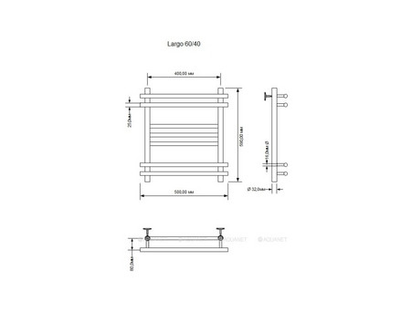 Полотенцесушитель Водяной «Aquanet» Largo 600x400, Хром (00266743)