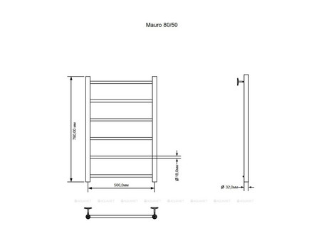 Полотенцесушитель Водяной «Aquanet» Mauro 800x500 Хром (00282317)