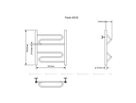 Полотенцесушитель Водяной «Aquanet» Paolo 600x500, Хром (00266732)