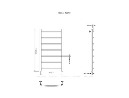 Полотенцесушитель Водяной «Aquanet» Romeo 1000x500, Хром (00266726)