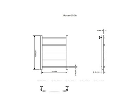 Полотенцесушитель Водяной «Aquanet» Romeo 600x500, Хром (00266724)