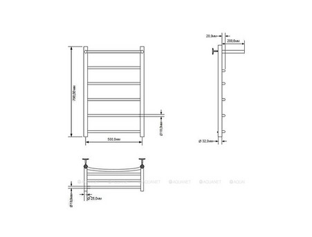 Полотенцесушитель Водяной «Aquanet» Romeo, с Полкой 800x500, Хром (00266729)