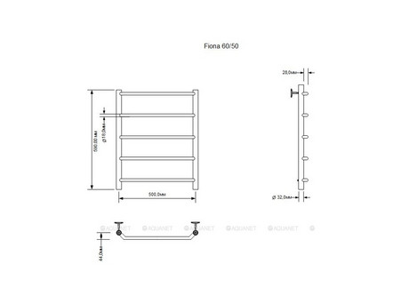 Полотенцесушитель Электрический «Aquanet» Fiona 60х50 ТЭН Справа (00281994)