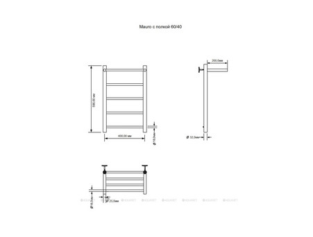 Полотенцесушитель Электрический «Aquanet» Mauro 60х40 ТЭН Справа , с Полкой (00282005)
