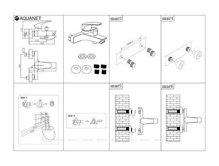 Смеситель для Ванны «Aquanet» Static Black с Душем (AF330-20B)
