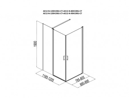 Душевой Уголок «Aquanet» Cinetic 120x80 AE12-N-120H190U-CT + AE12-N-80H190U-CT, Прозрачное Стекло (00254237)