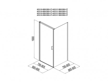 Душевой Уголок «Aquanet» Cinetic 80x90 AE12-N-80H190U-CT + AE12-F-90H190U-CT, Прозрачное Стекло (00254232)