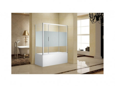 Шторка на Ванну «Aquanet» Practic с Боковой Стенкой AE10-B-160H150U-CP + AE10-F-75H150U-CP, Прозрачное Стекло/Шелкография (00254249)