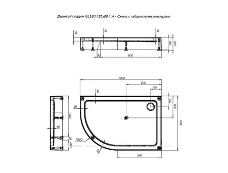 Душевой Поддон «Aquanet» Gl180 120x80 R (00265567)