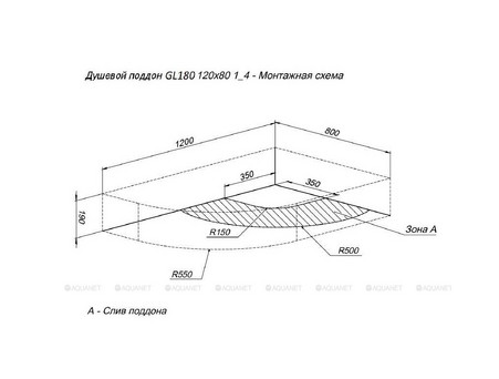 Душевой Поддон «Aquanet» Gl180 120x80 R (00265567)