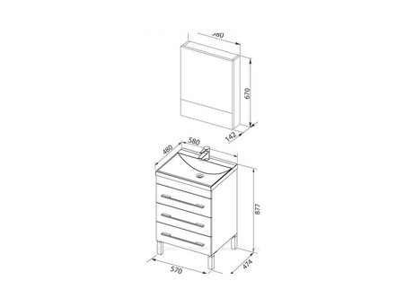 Мебель для Ванной «Aquanet» Верона 58, Белый, 3 Ящика (00287656)