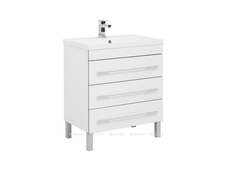 Тумба с Раковиной «Aquanet» Верона 75, Белый, Напольная, 3 Ящика (00287671)